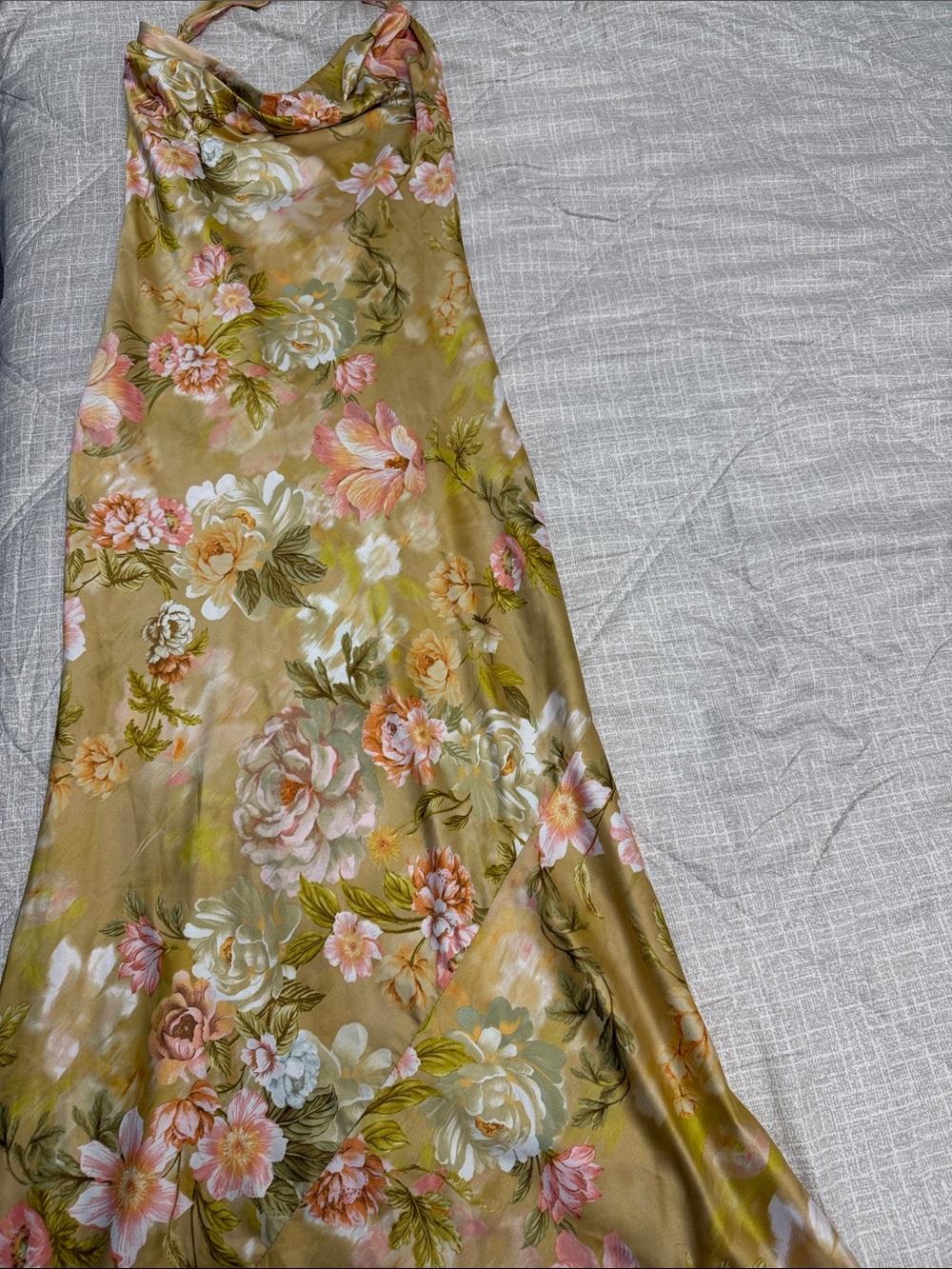 Floral Slip Satin Maxi dress in gold
